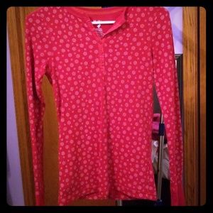 Red Long Sleeve Shirt with White Snowflakes